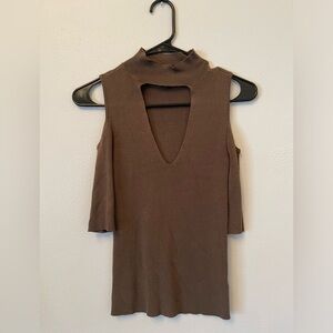 Express x-small cutout eyelet half sleeve shoulder-less v neck stretchy top